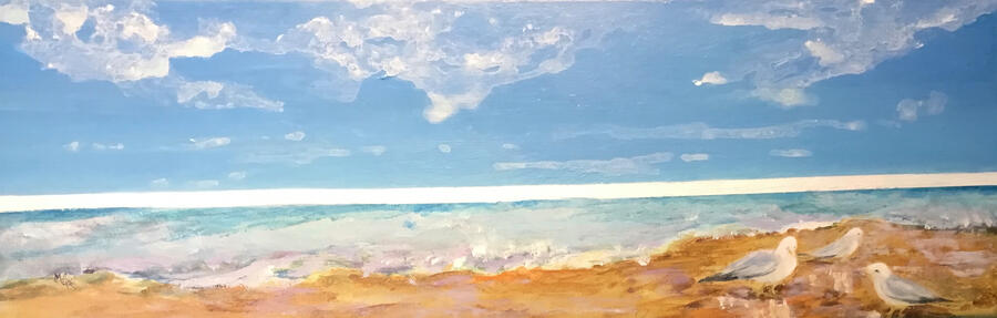 Beach Friends, acrylic, 8x24
